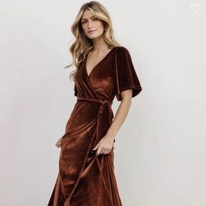 Baltic Born Velvet Wrap Maxi Dress in Rich Brown